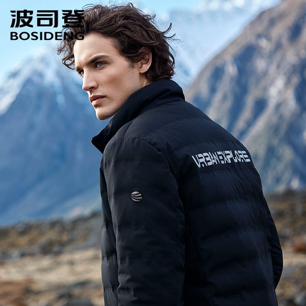 

bosidneg new winter down coat for men down jacket stand collar waterproof windproof downproofness b80132109, Black