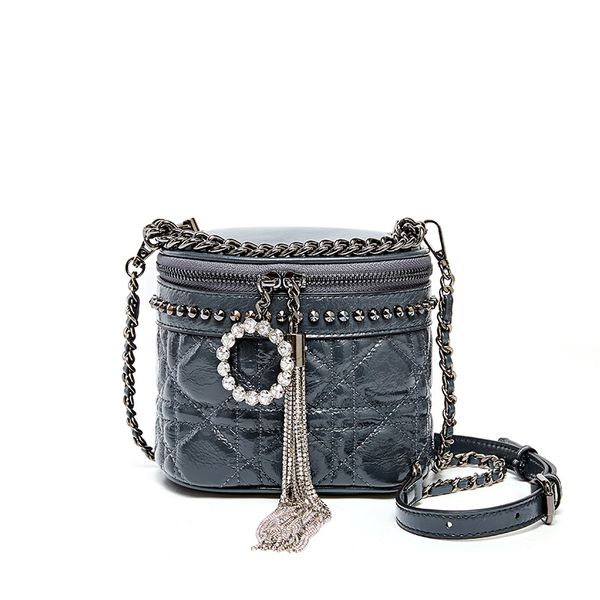 

мода серый ведро сумка женская цилиндрическая дикая кожа crossbody сумка дизайнер роскошные плеча кисточкой цепи сумка подарок на день рожде