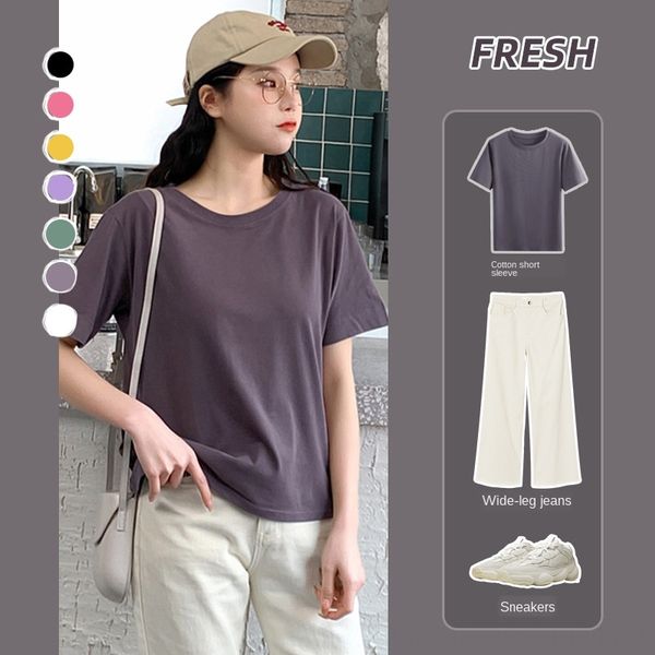 

short-sleeved female 2020 cotton summer ins t-shirt t-shirt tide super-fire loose all-match slim student, White