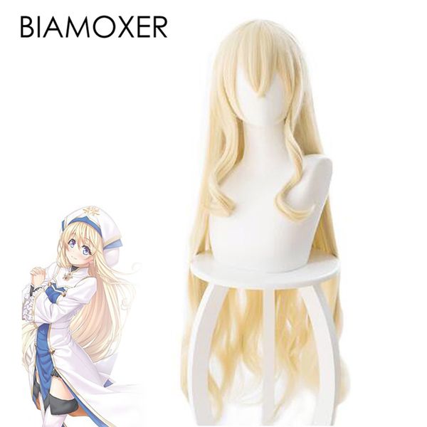 

biamoxer anime goblin slayer onna shinkan cosplay hair priestess perucas headwear 100cm yellow heat resistant synthetic hair, Silver