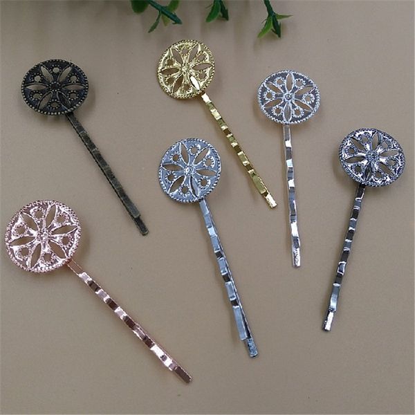 

sea mew 50 pcs metal hairgrips headwear hairpin filigree flower hair barrettes for women, Golden;white