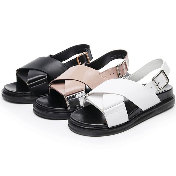 

2019 new sandals korean version of the cross flat women's shoes summer thick bottom comfortable wild, Black
