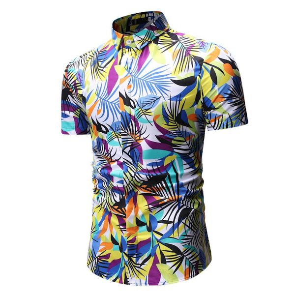 

2019 new men personality printed casual short sleeve shirts fashion hawaiian vacation party hip hop male slim fit shirts, White;black