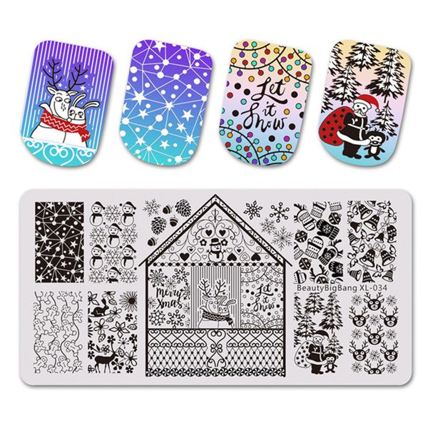 

beautybigbang 4pcs/set christmas stamping for nails snowman nail stamping plates stencil for nail art template, White