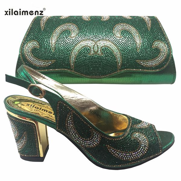 

style nigerian shoe and bag set 2019 fashion african party shoes and bag shoes with matching bags party shoes in green, Black
