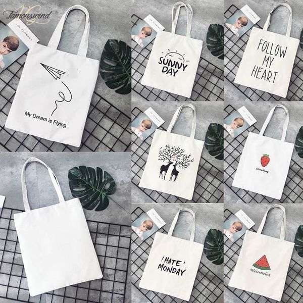 

cute print canvas tote women shopper zipper shopping shoulder bags reusable foldable fashion handbags 12 pattern