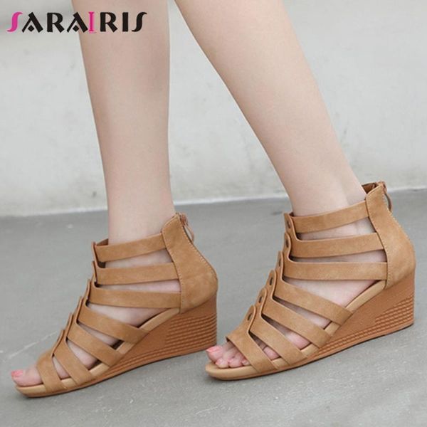 

sarairis fashion female wedges casual office sandals gladiator sandals women metal thin belt cover heel zipper shoes woman, Black