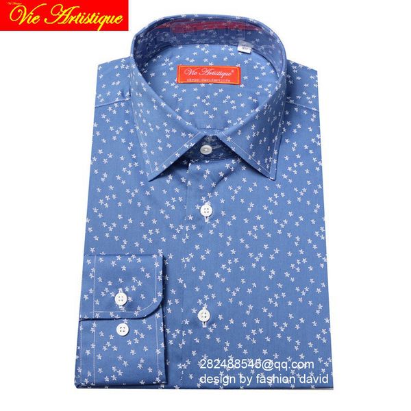 

custom tailor made men's bespoke cotton floral shirts business formal wedding ware blouse blue star flower fashion david, White;black