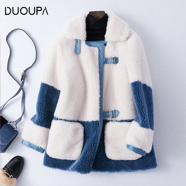

women's fur & faux duoupa 2021 autumn and winter short sheep shearing coat female granule wool composite one fashion lamb hair, Black