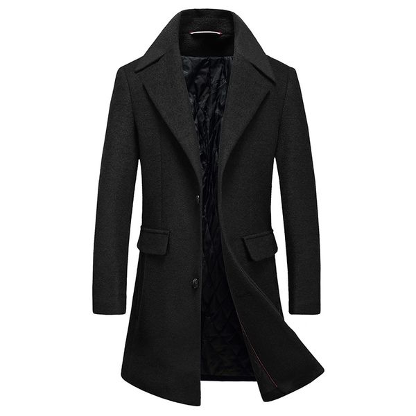 

2017 new long turn down collar mens wool trench coat thicken warm single breasted wool winter jacket man, Black