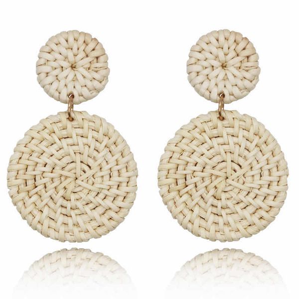 

y-e aensoa bohemia handmade geometric rattan straw weave knit vine drop earrings for women korea earring party jewelry wholesale, Silver