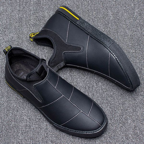 

brand new men's vulcanize shoes british fashion men casual loafer geometric plaid slip-on lazy shoe designer sneakers men flats, Black