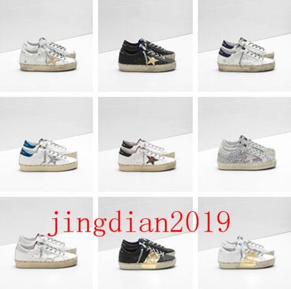 

italy brands golden old style designer fashion sneakers luxury genuine leather mens/womens casual shoes gooses trainer hi star 35-45 001, Black;red
