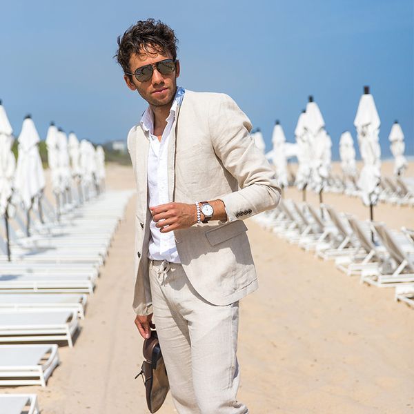 

linen summer beach light beige men wedding suit custom groom wedding tuxedo summer prom business suit, White;black