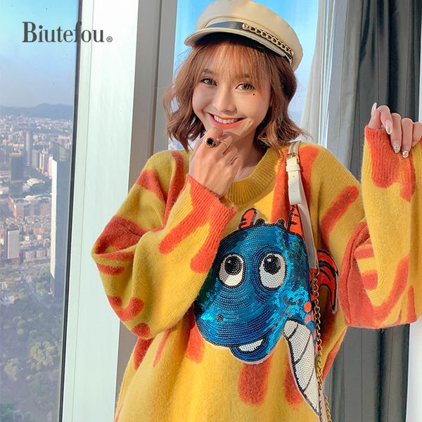 

2019 autumn knitted fashion sequins patch designs women chic sweaters, White;black