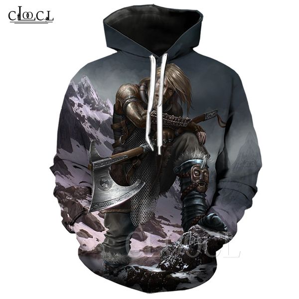 

fashion nordic viking tattoo skull hoodie women men pirates 3d print vikings king harajuku long sleeve hooded coat, Black