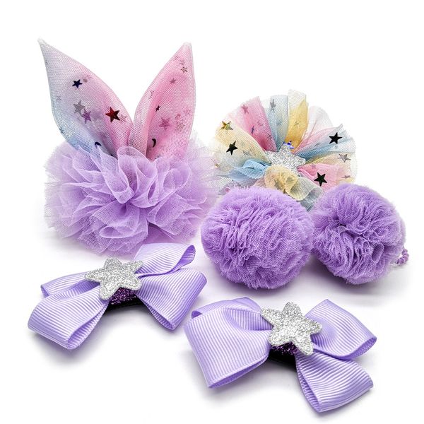 

ears style hair clips,hair accessories for baby girls,6-piece box set for hair pin, flower and ties