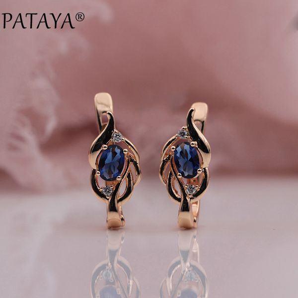 

pataya 328 anniversary new women wedding party jewelry 585 rose gold oval dark blue natural zircon dangle earrings accessories, Silver