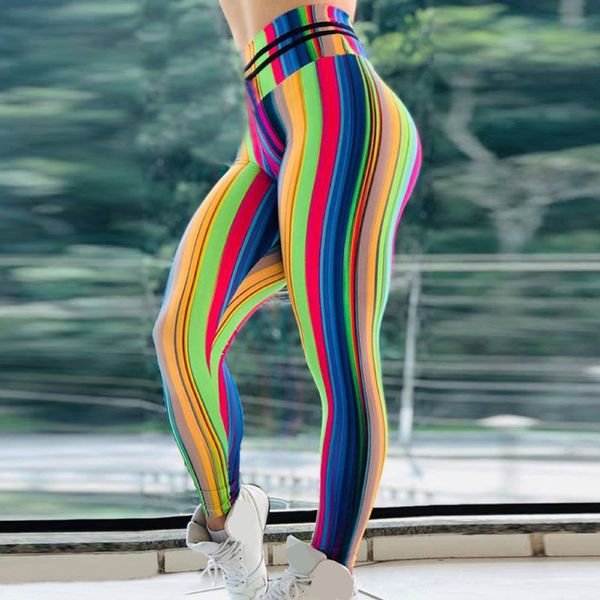

2019 new arrive leggings running pants trousers women casual rainbow strip digital print high waist sports yoga pants, White;red