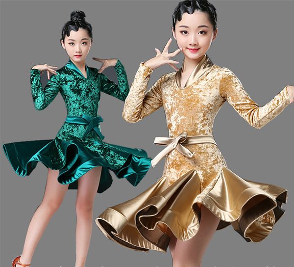 

children girl latin dresses gymnastics dancewear competition dancing costume child ballroom dance dress for girls, Black;red