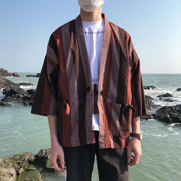 

2020 summer new vintage harajuku style kimono man woman cardigan asian clothes japanese traditional yukata yuori cosplay, Red
