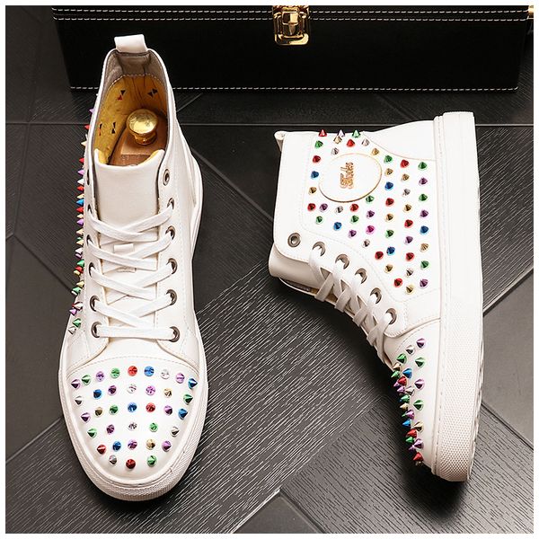 

new luxury designer sneaker men colorful studded rivet spike casual flats high wedding shoes male moccasins loafers sapato masculino, Black