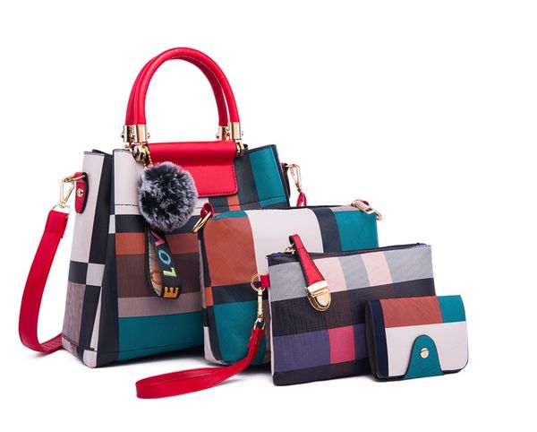 

4pcs/set designer fashion handbags women bags plaid tassel purses handbag female messenger shoulder bag bolsa feminina