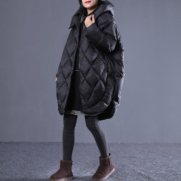 

korean cocoon coat women winter jacket hooded parka long outwear plus size padded cotton clothing abrigos mujer invierno dt191104, Black