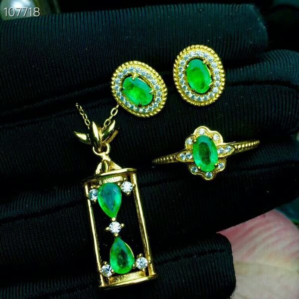 

meibapj luxurious natural columbia emerald gemstone jewelry set real 925 sterling silver green stone hourglass jewelry for women, Black