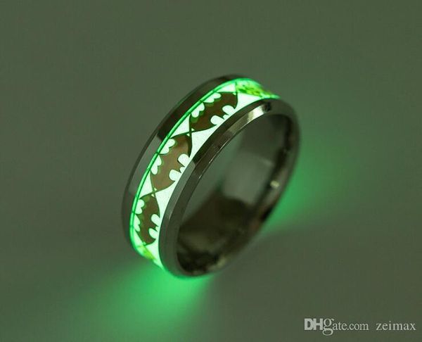 

mens ring luminous batman rings for men black gold silver stainless steel women rings glow in the dark male ring jewelry, Golden;silver