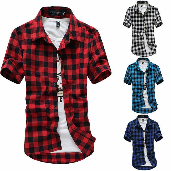 

летние мужские рубашки с коротким рукавом plaid пуговицах summer casual tops tee мужские классические рубашки одежда hot streetwear -3xl, White;black