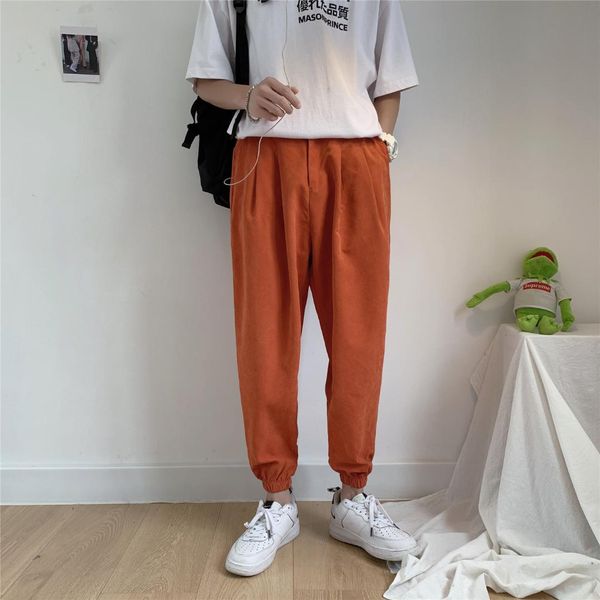 

m-5xl elastic waist plain color light weight harem pants plus size cuffed summer streetwear men trousers casual ankle pants, Black