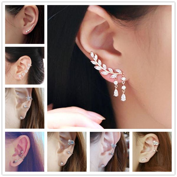 

new brincos clip earring simulated-pearl crystal heart leaf star flower ear bone cuff earrings for women men jewelry wholesale, Silver