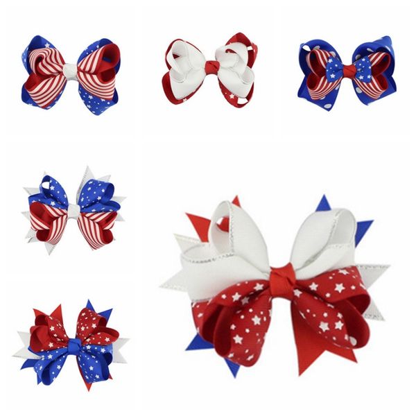 Forcina per capelli Bandiera americana Fiocco per capelli con clip 4 luglio Cheer Barrettes Cheerleader Fermagli per capelli Giorno dell'Indipendenza Accessori per capelli DHW3041