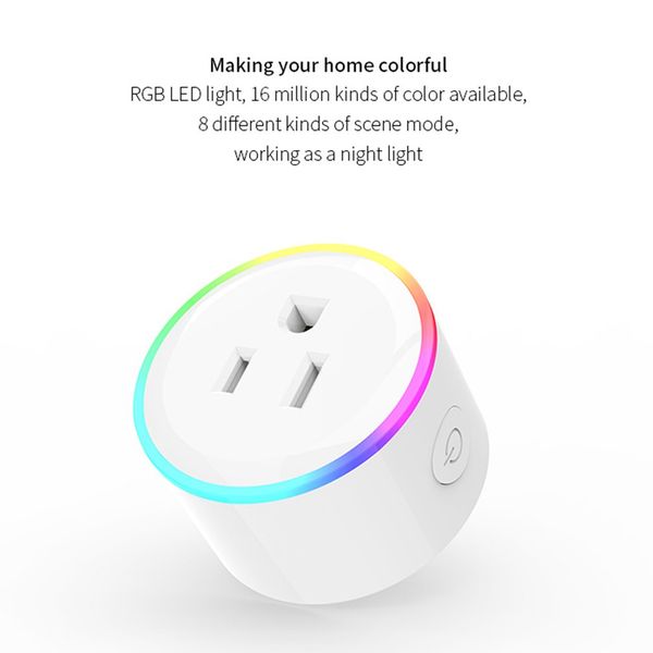 

16a rgb wifi smart plug with power monitor wireless remote control smart socket household outlet with voice control