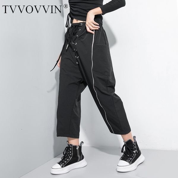 

europe women ankle length pants 2019 autumn new drawstring ladies harem pants loose pluz size casual female x870, Black;white