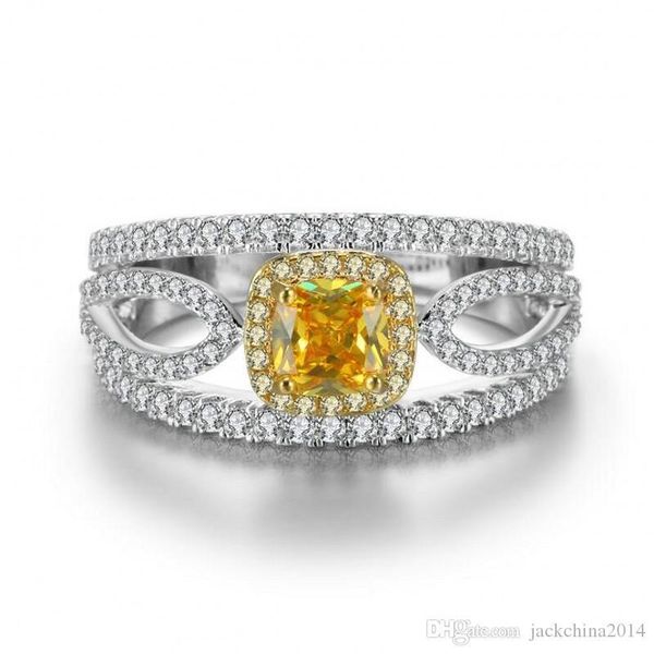 

luxury jewelry 925 sterling silver three color 5a cubic zirconia princess cz eternity women wedding bridal ring for lovers' gift, Slivery;golden