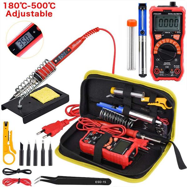 

soldering iron kits 80w 220v adjustable temperature digital multimeter auto ranginglcd solder iron tips welding rework tools set