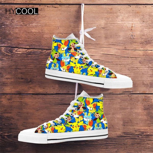 

hycool women men's walking sneakers cartoon printing high canvas shoes flat lace up comfort girls zapatos de mujer