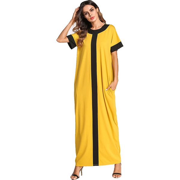 

casual maxi dress patchwork full abaya cotton shirt loose long robe gowns vestido muslim kimono middle east islamic clothing, Black;gray