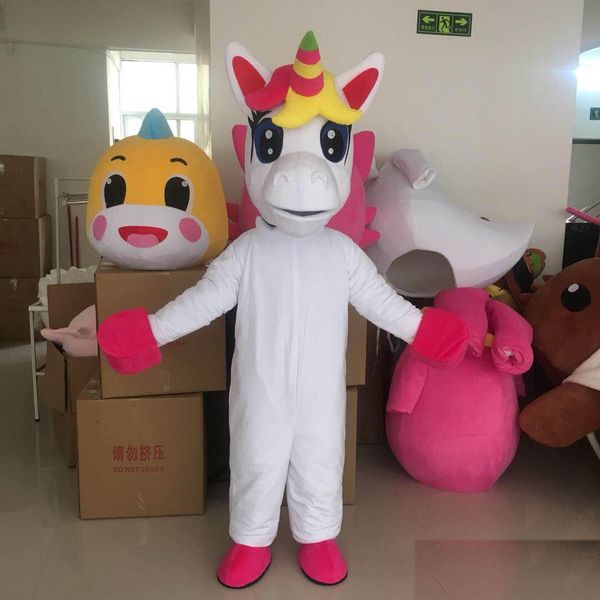 2019 caldo costume della mascotte dell'unicorno adorabile cavallo volante bianco Cospaly personaggio dei cartoni animati animale costume di carnevale per adulti festa di Halloween