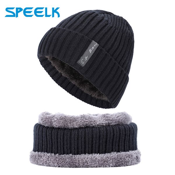 

brand new sets 2 beanies hats men women winter knit hat with bib male warm velvet skullies caps thick windproof riding hats