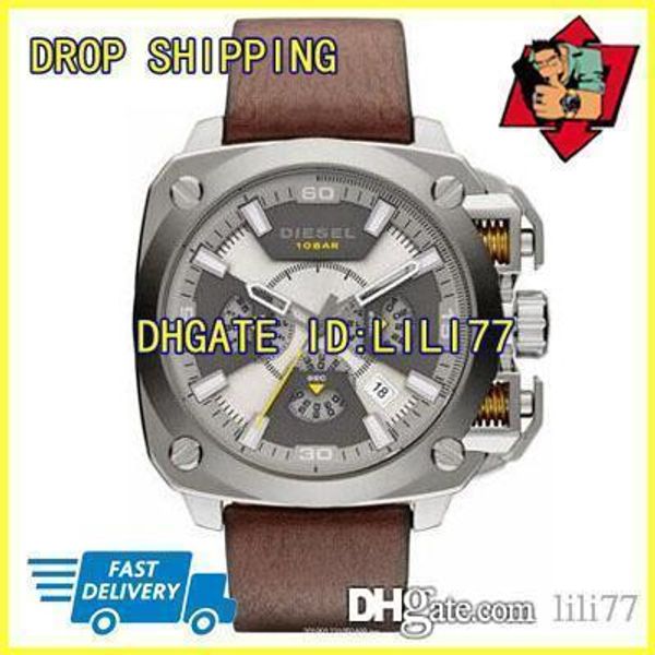 

100% original japan movement dz7343 dz7344 dz7345 dz7346 dz7357 dz7378 men's bamf black dial analog quartz watch, Slivery;brown