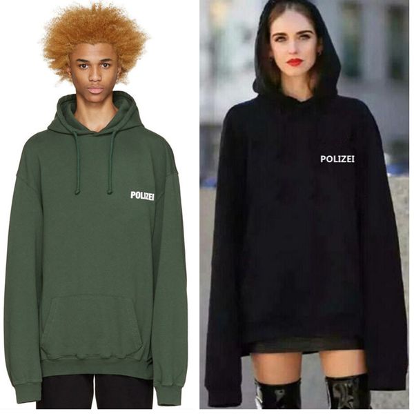 

autumn sweatshirt oversized green polizei 16ss embroidered hoodie with letters men women hiphop hoodies streetwear urban clothes, Black