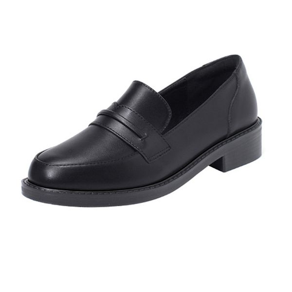 

women flat leather shoes spring new british casual fashion work slip on solid black loafers shoes ladies