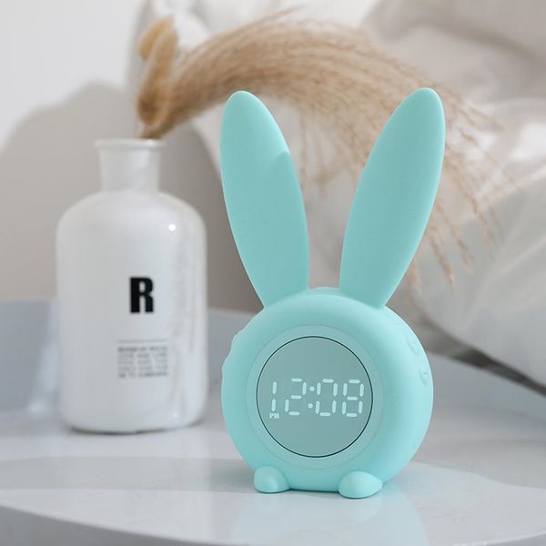 

cartoon bunny kids alarm clock sleep trainer rechargeable night light with 6 voices control sleep timer with digital thermometer