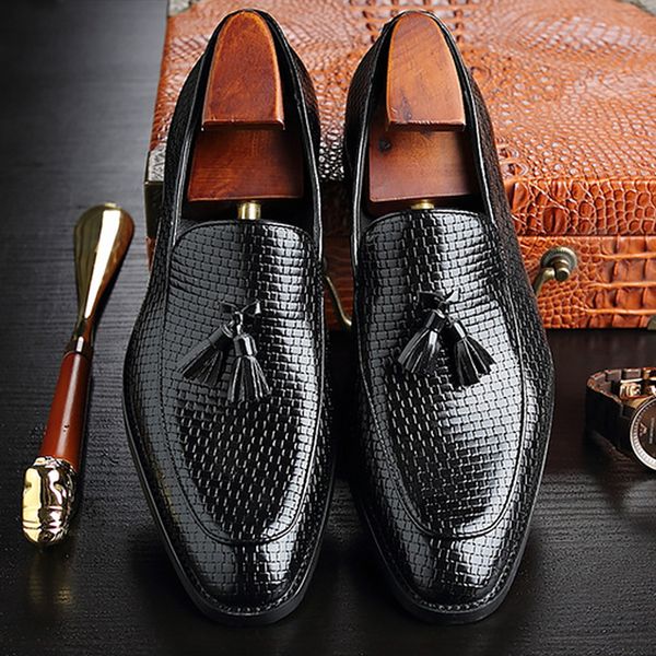 

casual shoes men leather fashion tassel plus size 38-48 loafers men slip-on male office shoes superstar weave 2019 spring autumn, Black