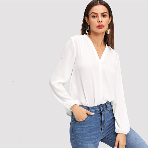 

women clothing women blouses v white neck plain workwear modern lady pullovers long sleeve blouse fall bohemian ol work elegant blouses