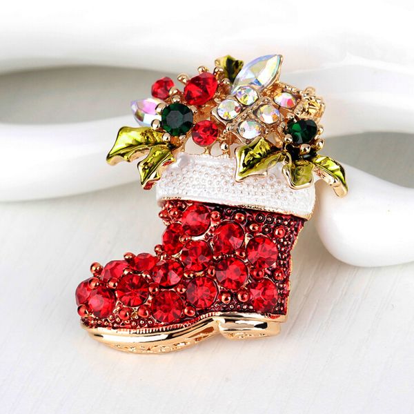 

ladies gold plated enamel christmas shoes brooch for party red rhinestone christmas brooches clip for scarf buckle christmas gift, Gray