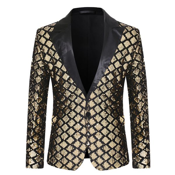

men's eu size lapel suit stage banquet host party diamond sequin dress, White;black
